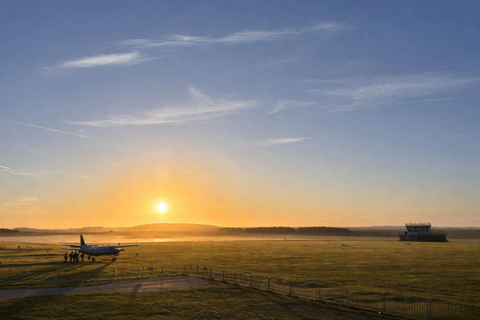 Serene sunrise at the airport